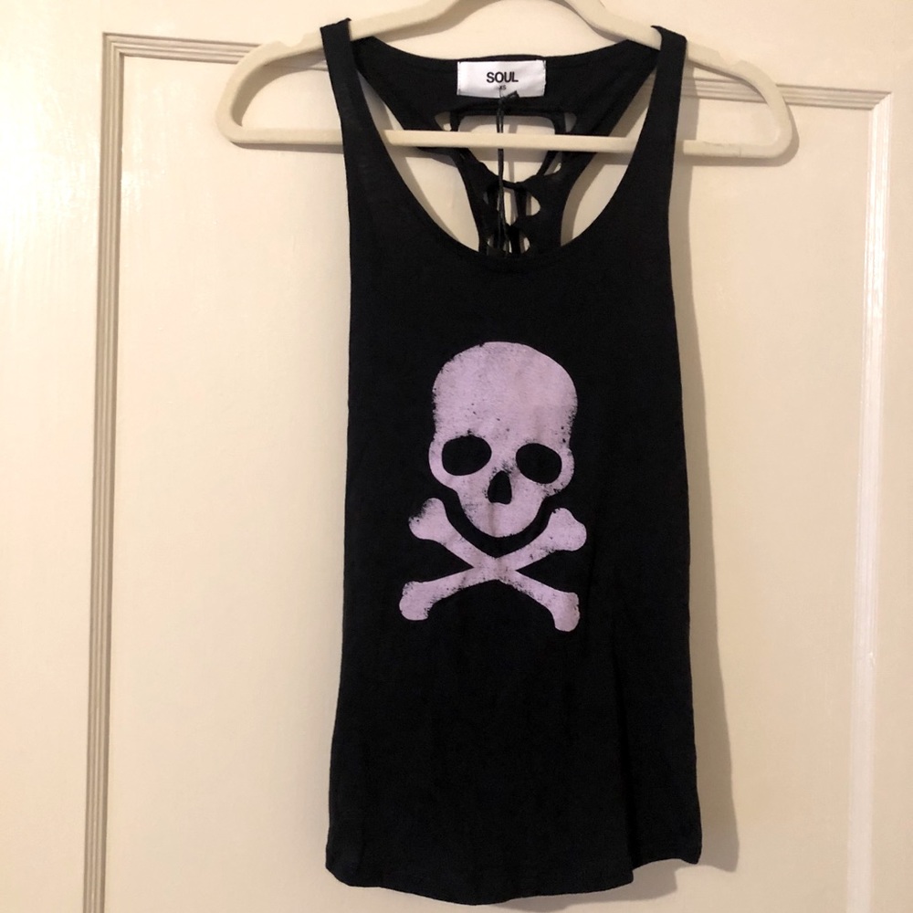 Soulcycle: braid back skull tank. NWT